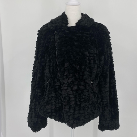 Adrienne Landau Black Faux Fur Moto Jacket - Picture 16 of 16